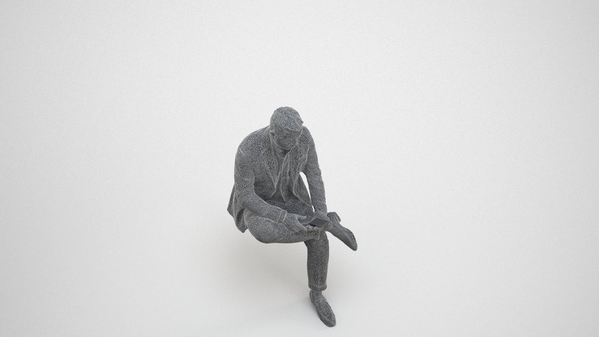 photogrammetry 3D man business, realistic human model archviz FBX, wireframe three-quarter view