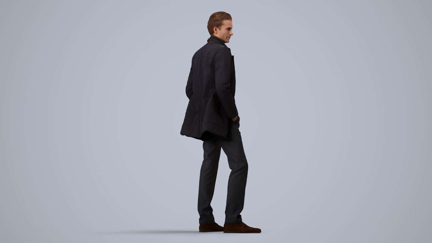 3D scanned man standing casual, photorealistic archviz people for Enscape and SketchUp, side view render