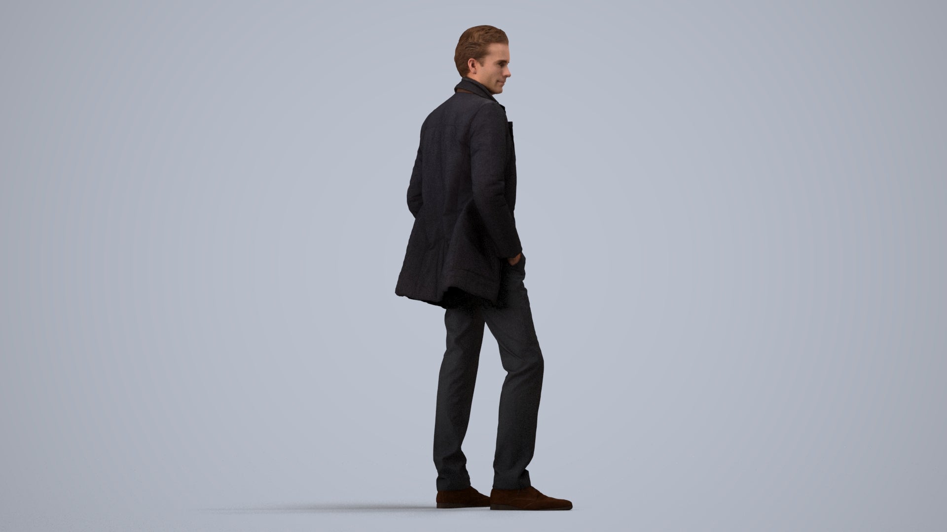3D scanned man standing casual, photorealistic archviz people for Enscape and SketchUp, side view render