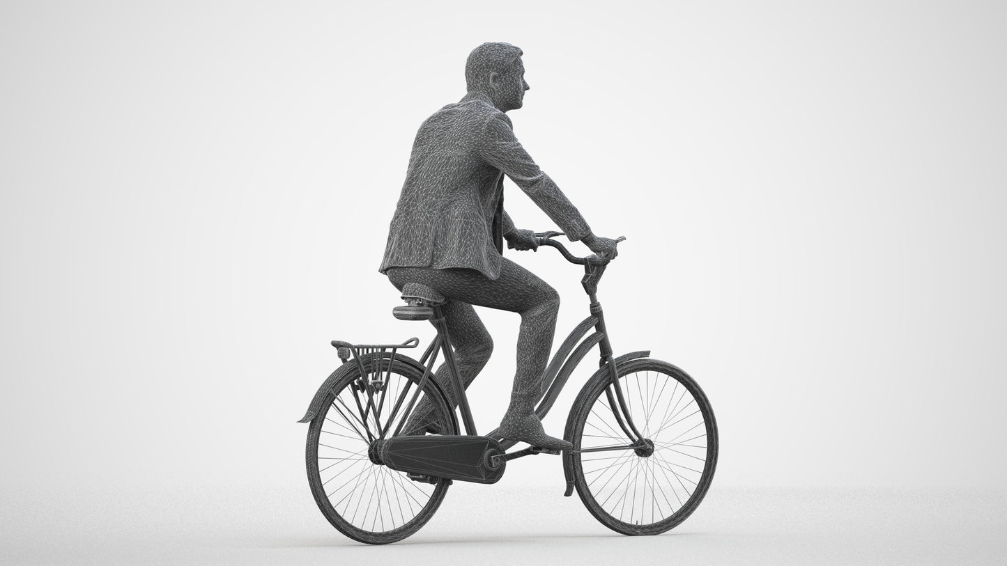 scanned 3D man business cycling, photogrammetry people for Enscape and V-Ray, wireframe side view