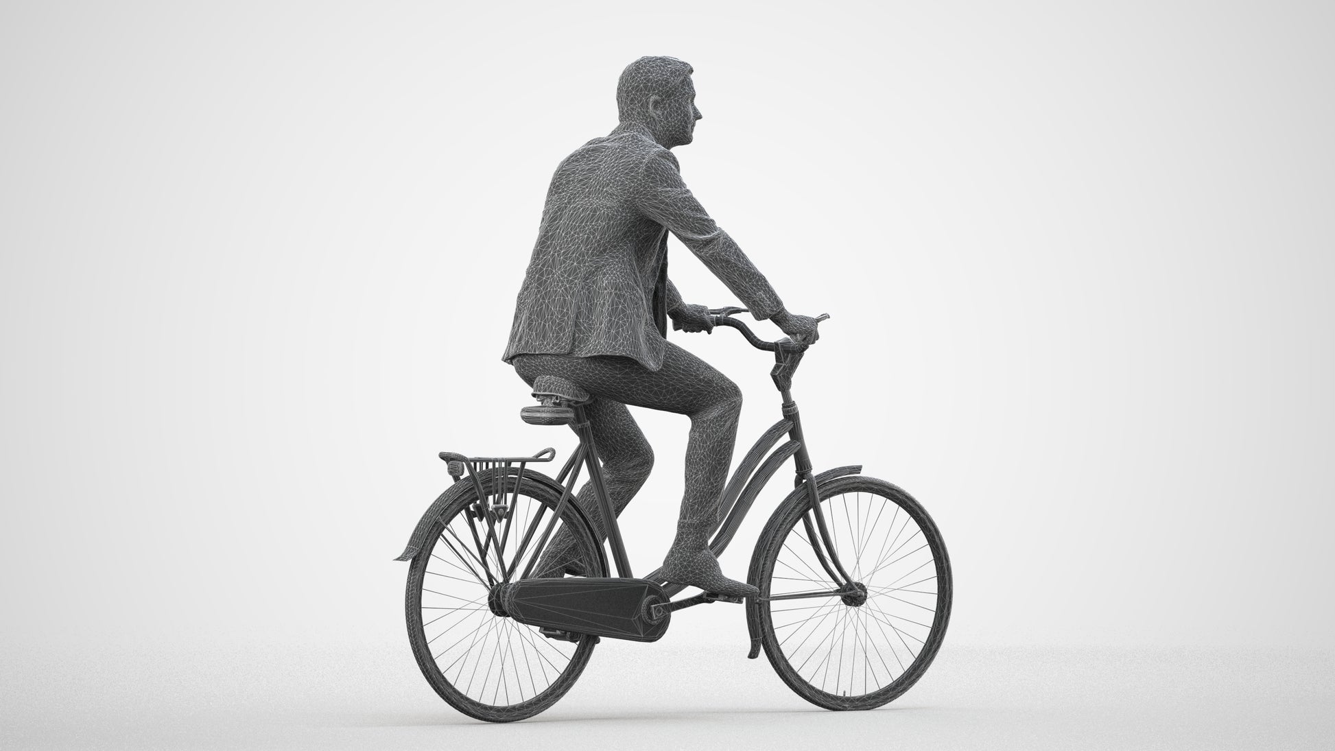 scanned 3D man business cycling, photogrammetry people for Enscape and V-Ray, wireframe side view
