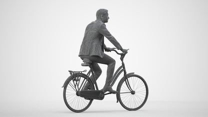 scanned 3D man business cycling, photogrammetry people for Enscape and V-Ray, wireframe side view