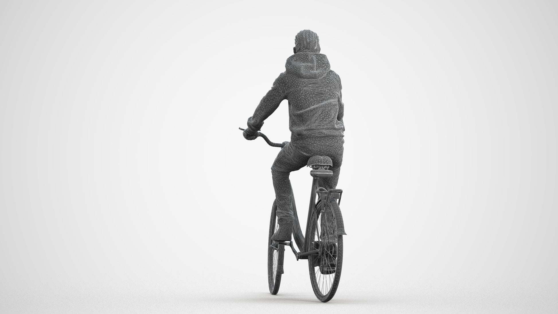 realistic 3D boy casual cycling, scanned archviz people for Blender and 3ds Max, wireframe front view