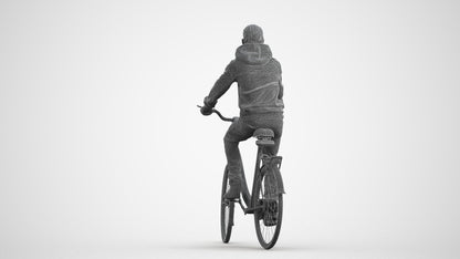 realistic 3D boy casual cycling, scanned archviz people for Blender and 3ds Max, wireframe front view