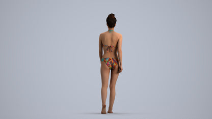 realistic 3D human woman pool, archviz people FBX OBJ for Blender, front view render