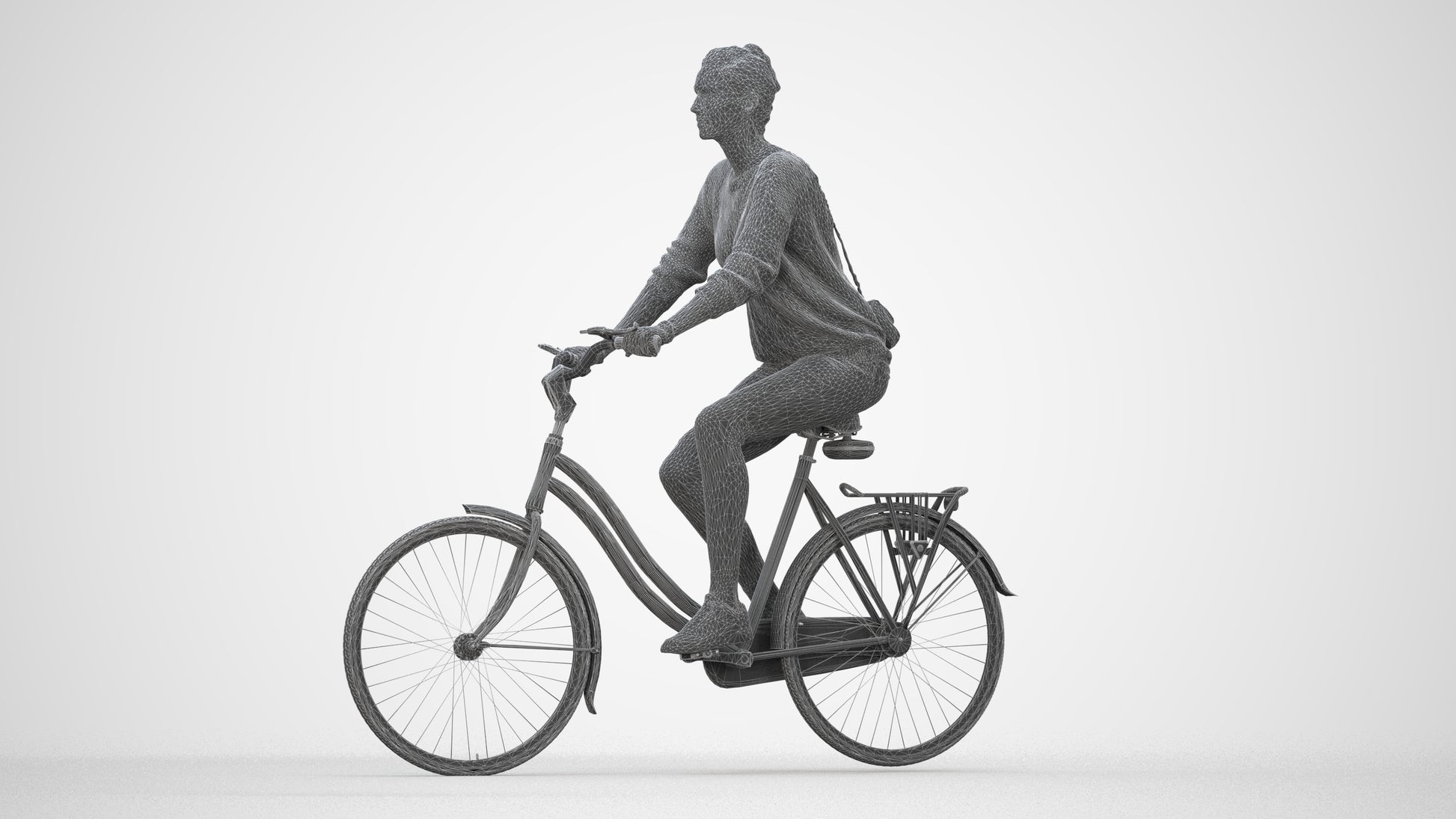 scanned 3D woman casual cycling, photogrammetry people for Enscape and V-Ray, wireframe back view