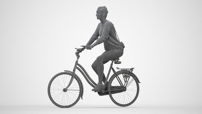 scanned 3D woman casual cycling, photogrammetry people for Enscape and V-Ray, wireframe back view