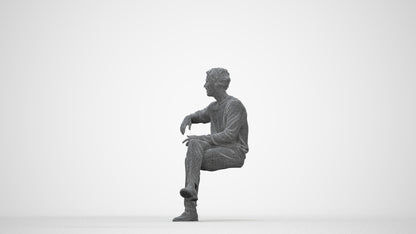 scanned 3D man casual sitting, photogrammetry people for Enscape and V-Ray, wireframe back view