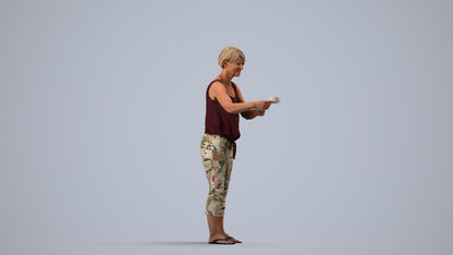 scanned 3D senior woman casual standing, photogrammetry people for Enscape and V-Ray, side view render