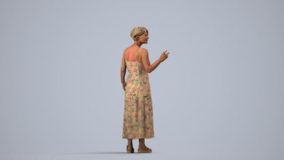 realistic 3D senior woman standing, scanned archviz people for Blender and 3ds Max, side view render