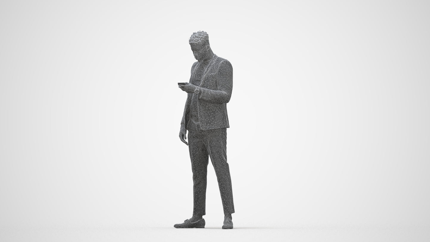 3D people model man casual standing, scanned human for 3ds Max rendering, wireframe back view
