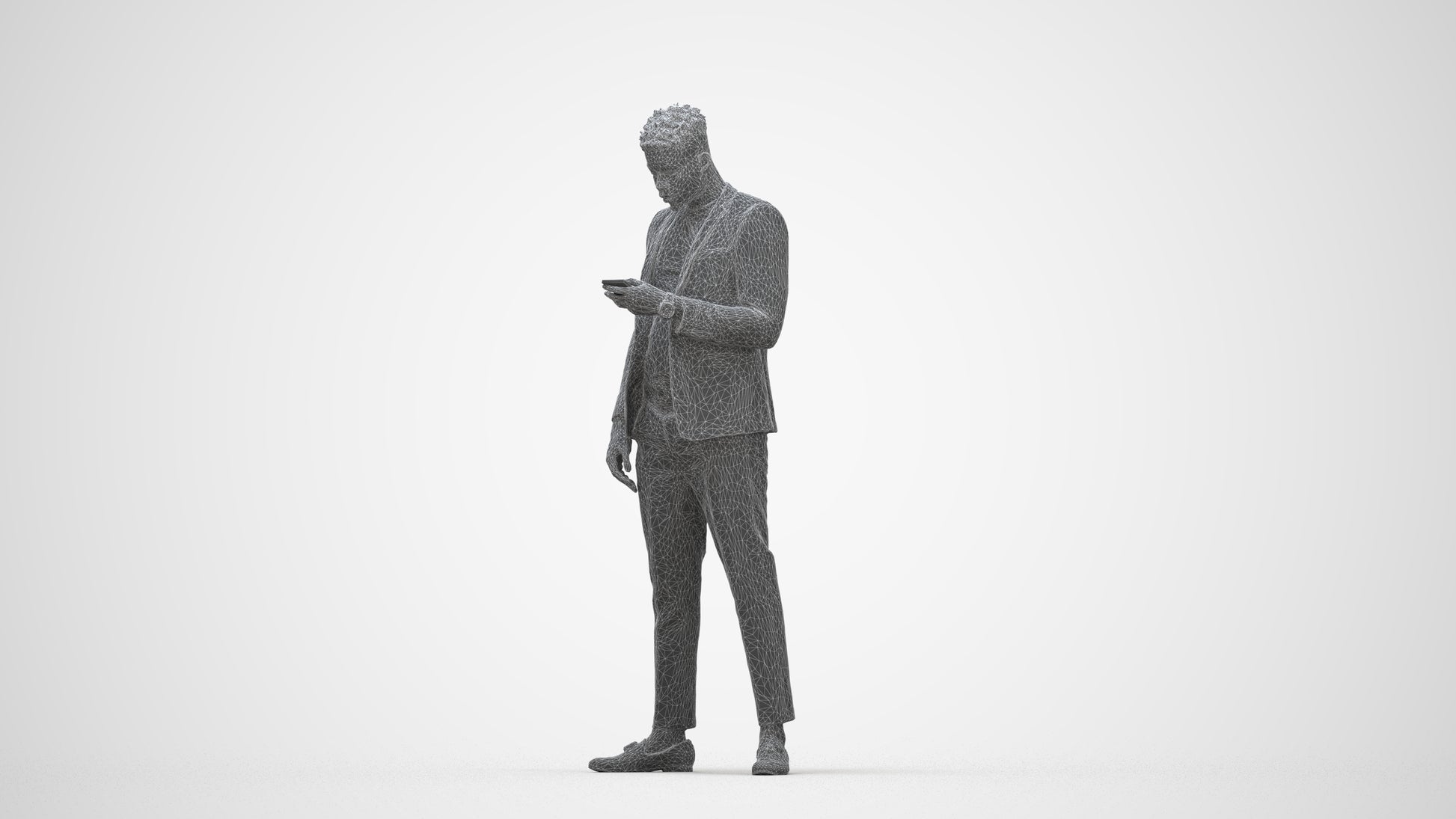 3D people model man casual standing, scanned human for 3ds Max rendering, wireframe back view