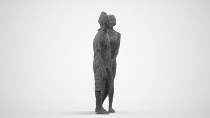 3D people model woman couple, scanned human for 3ds Max rendering, wireframe side view