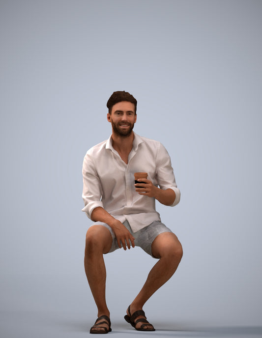 photogrammetry 3D man casual sitting, realistic human model archviz FBX