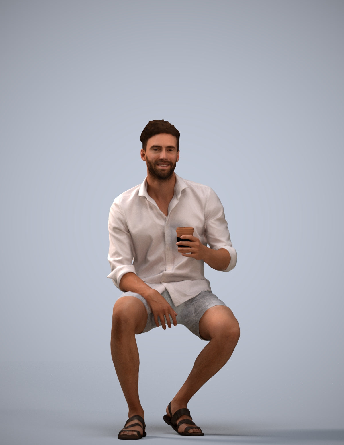 photogrammetry 3D man casual sitting, realistic human model archviz FBX