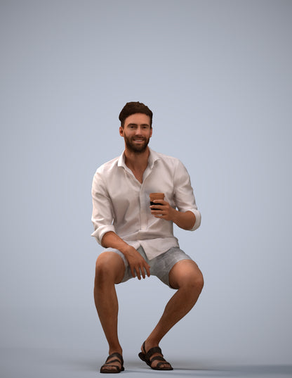 photogrammetry 3D man casual sitting, realistic human model archviz FBX