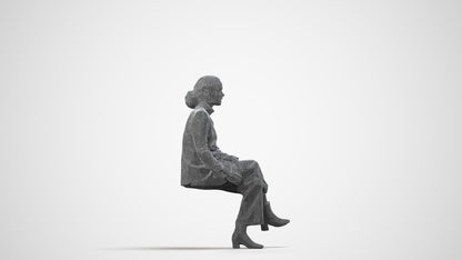 3D human model woman business, photogrammetry scanned person for archviz, wireframe side view