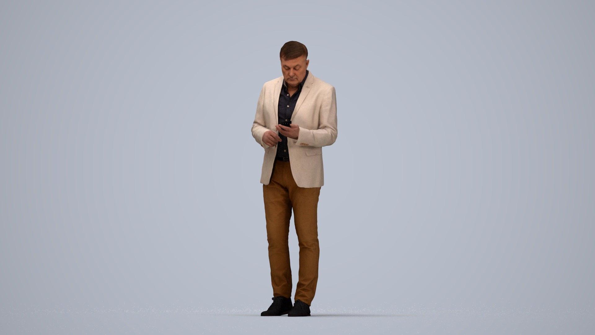 scanned 3D man business standing, photogrammetry people for Enscape and V-Ray, top-down view render