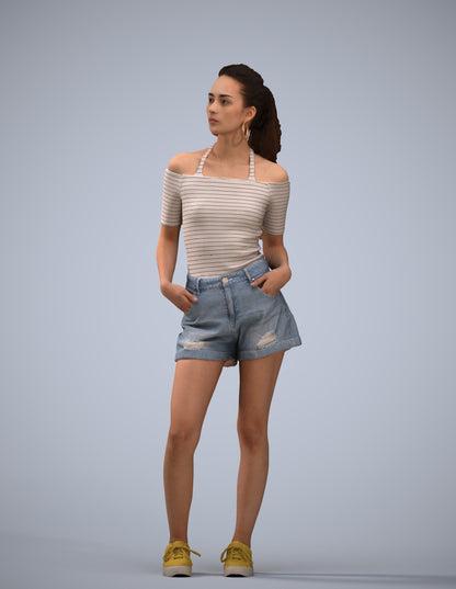 3D human model woman casual standing, photogrammetry scanned person for archviz