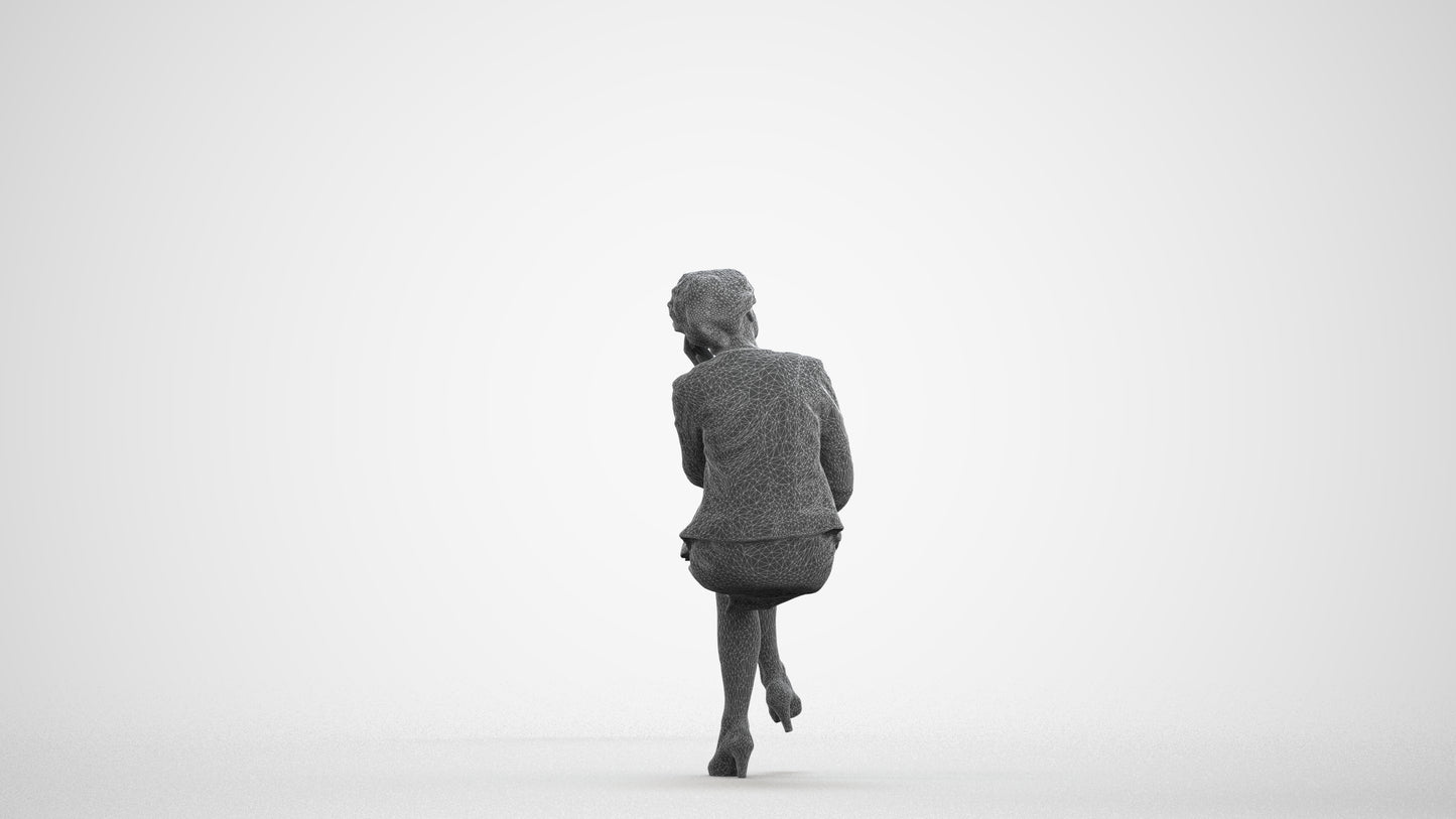 photogrammetry 3D woman business sitting, realistic human model archviz FBX, wireframe front view