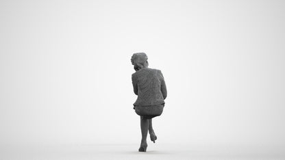 photogrammetry 3D woman business sitting, realistic human model archviz FBX, wireframe front view