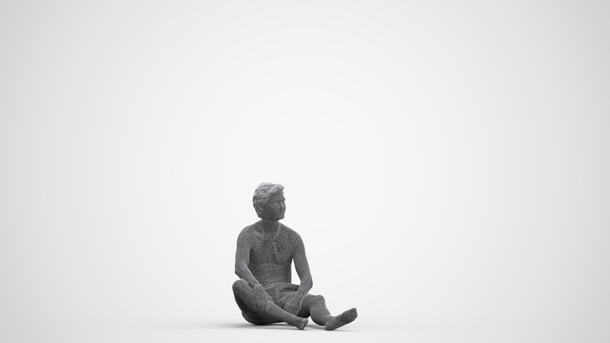 3D human model man pool, photogrammetry scanned person for archviz, three-quarter front view render