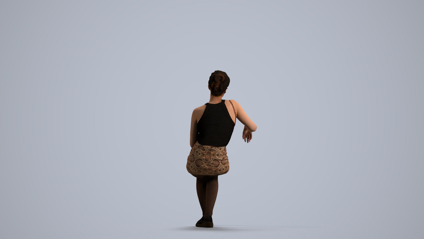 photogrammetry 3D woman casual sitting, realistic human model archviz FBX, front view render