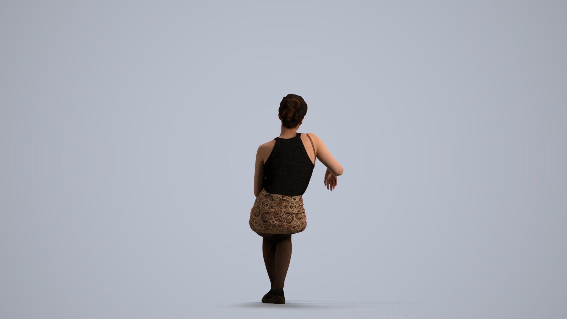 photogrammetry 3D woman casual sitting, realistic human model archviz FBX, front view render