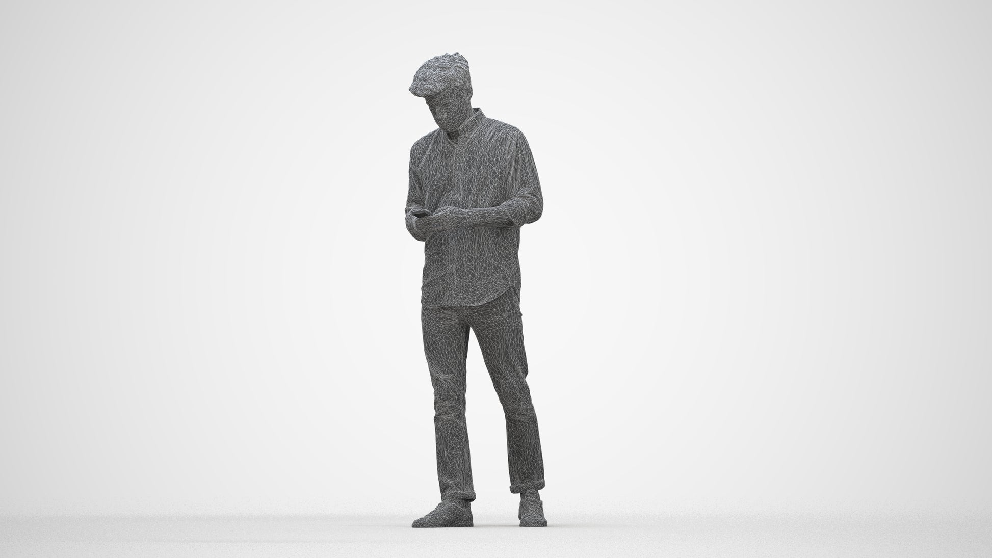 photogrammetry 3D man casual walking, realistic human model archviz FBX, wireframe back view