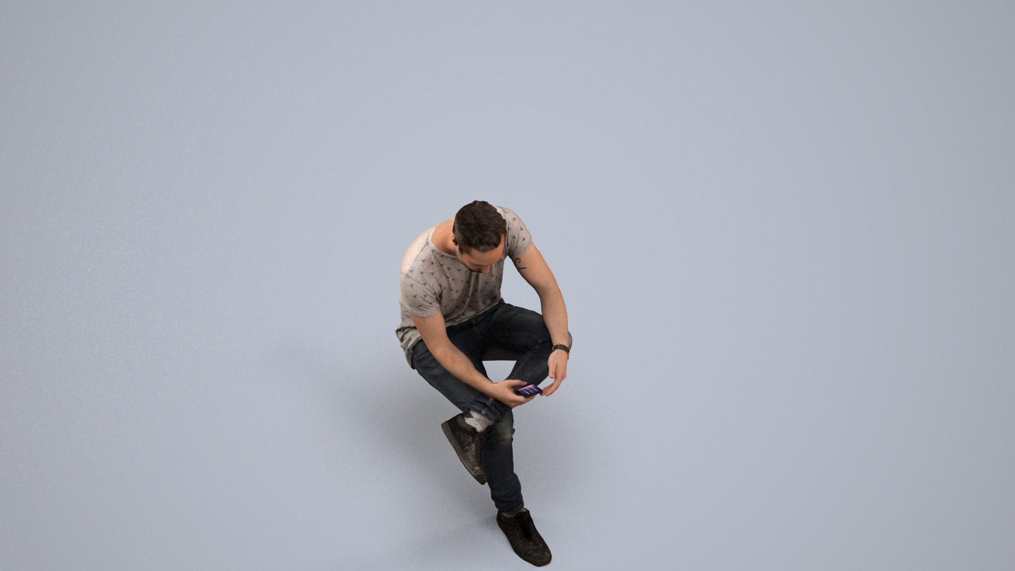 3D scanned man sitting casual, photorealistic archviz people for Enscape and SketchUp, back view render