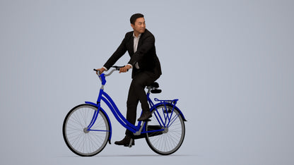 3D human model man business cycling, photogrammetry scanned person for archviz, top-down view render