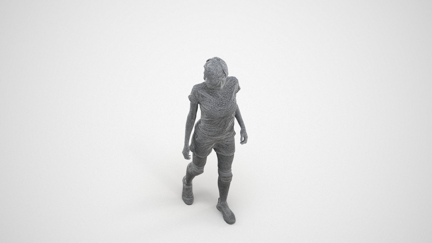 3D people model woman sport, scanned human for 3ds Max rendering, wireframe three-quarter view