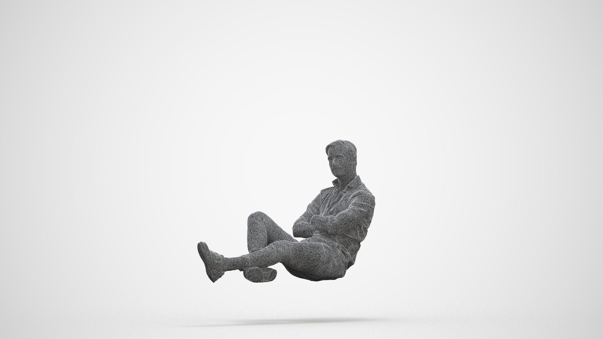realistic 3D human man casual sitting, archviz people FBX OBJ for Blender, three-quarter front view render