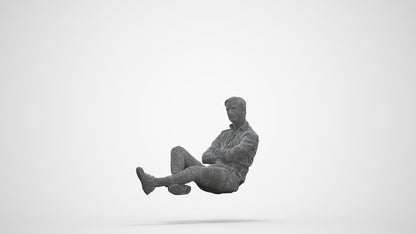 realistic 3D human man casual sitting, archviz people FBX OBJ for Blender, three-quarter front view render