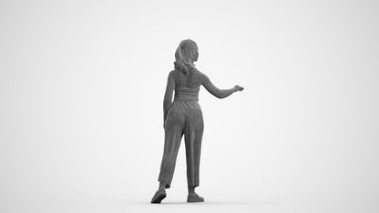 3D human model girl casual door, photogrammetry scanned person for archviz, wireframe front view