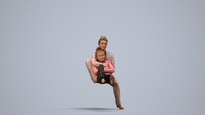 3D human model girl kids, photogrammetry scanned person for archviz, side view render
