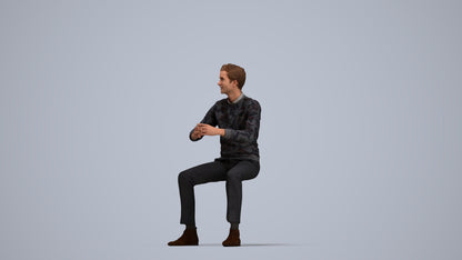 3D human model man casual business, photogrammetry scanned person for archviz, top-down view render
