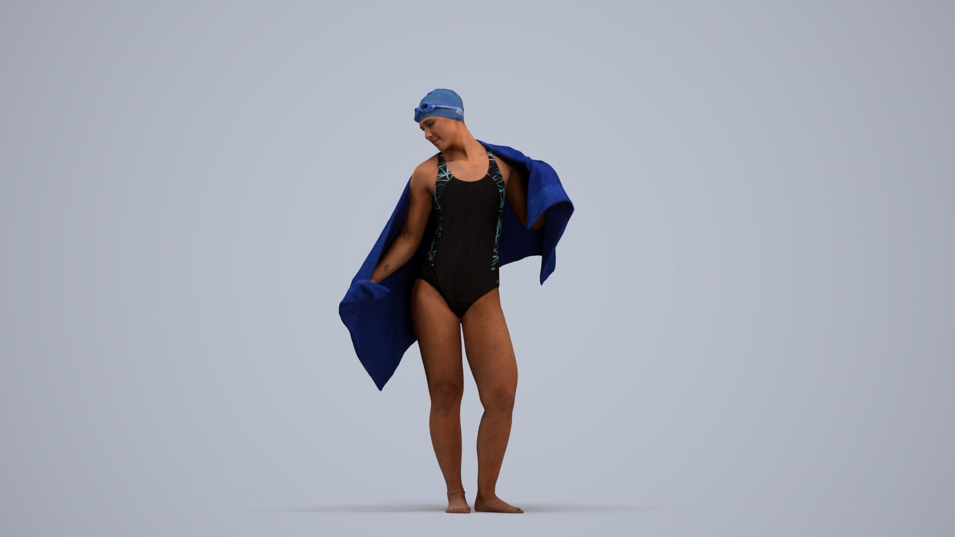 scanned 3D woman pool, photogrammetry people for Enscape and V-Ray, standing pose render