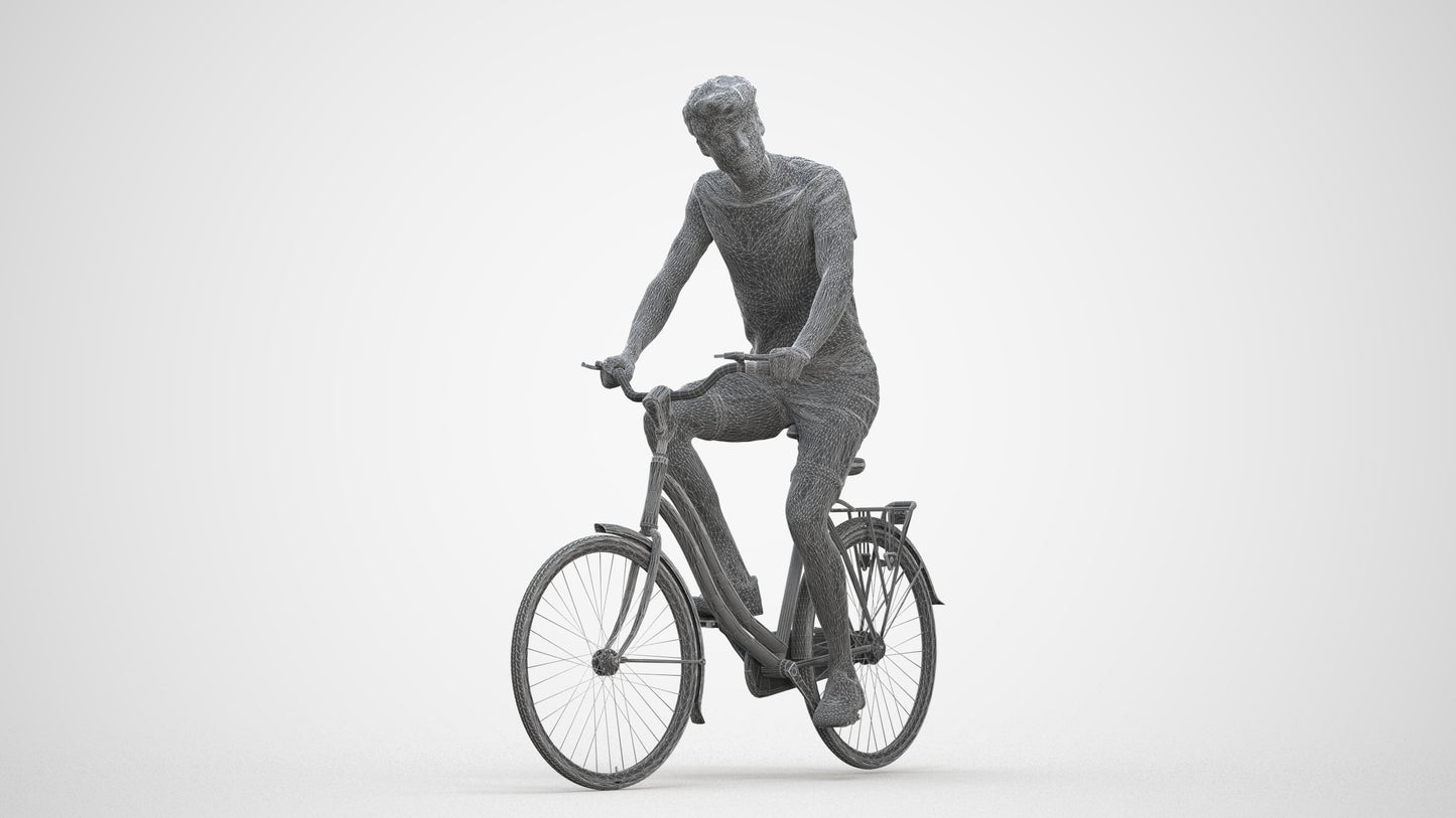 realistic 3D man casual cycling, scanned archviz people for Blender and 3ds Max, three-quarter front view render