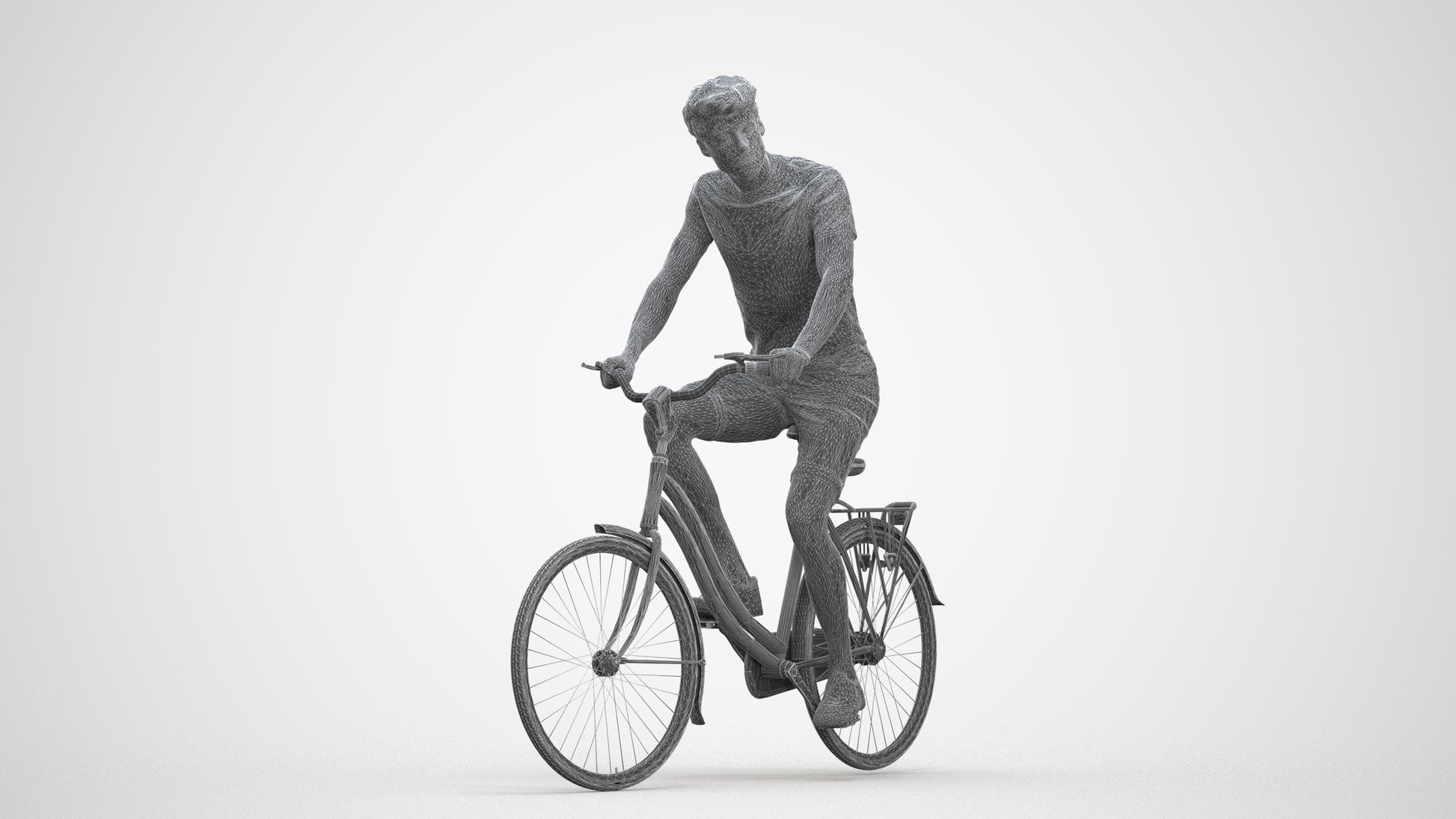 realistic 3D man casual cycling, scanned archviz people for Blender and 3ds Max, three-quarter front view render