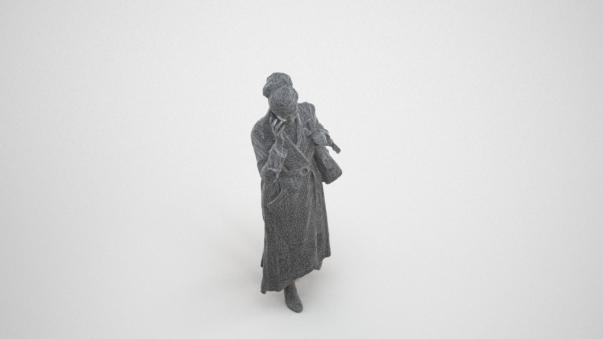 scanned 3D woman business standing, photogrammetry people for Enscape and V-Ray, wireframe three-quarter view