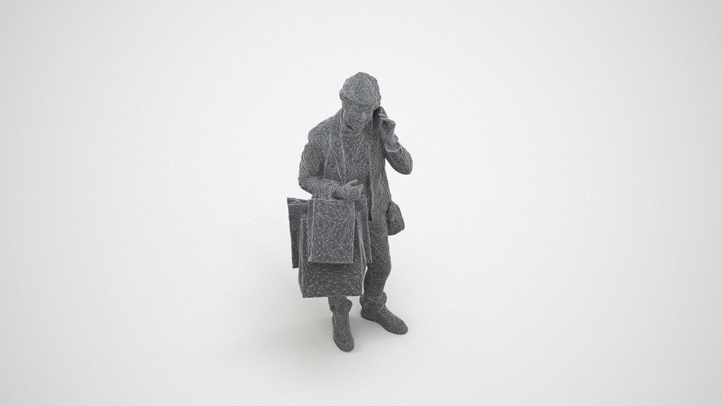 3D people model senior woman casual mix, scanned human for 3ds Max rendering, wireframe three-quarter view