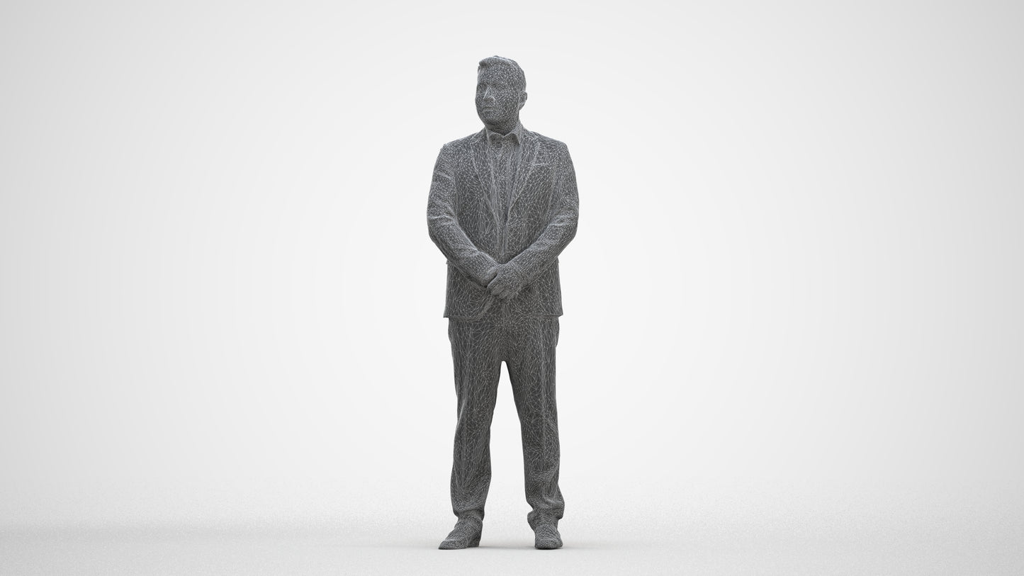 3D people model man business formalaffairs, scanned human for 3ds Max rendering, three-quarter front view render