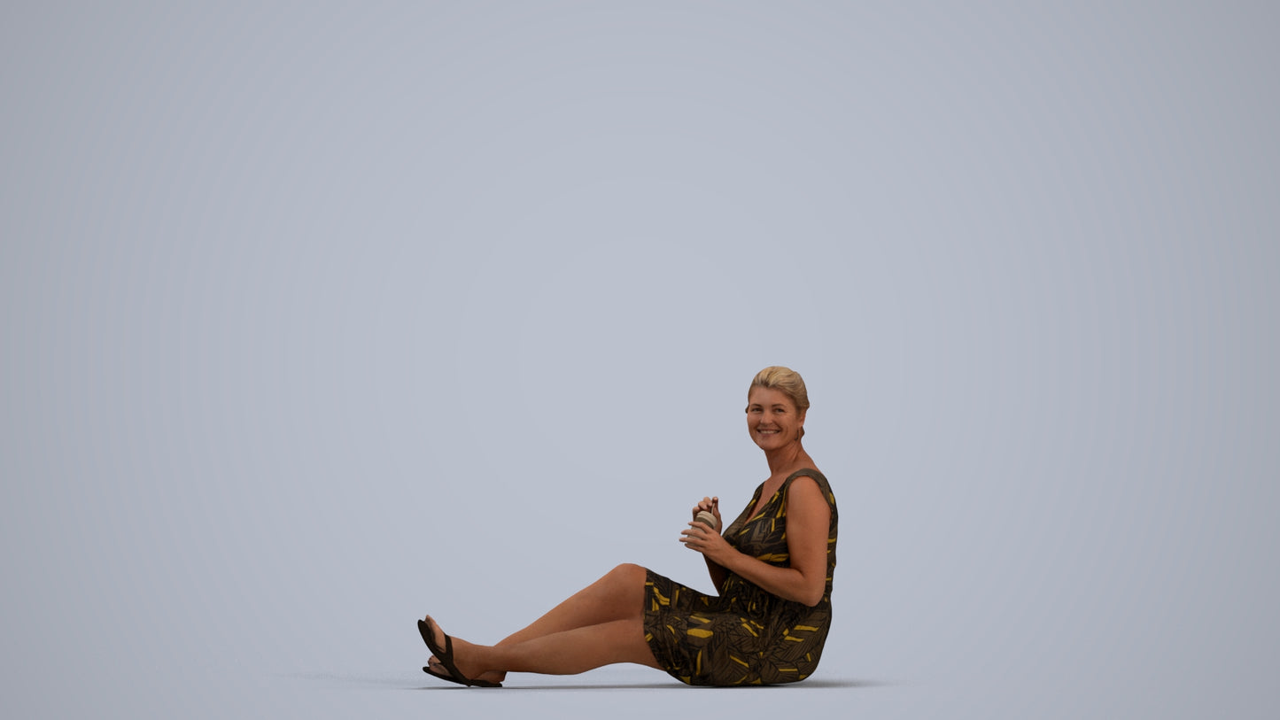 scanned 3D woman casual sitting, photogrammetry people for Enscape and V-Ray, standing pose render