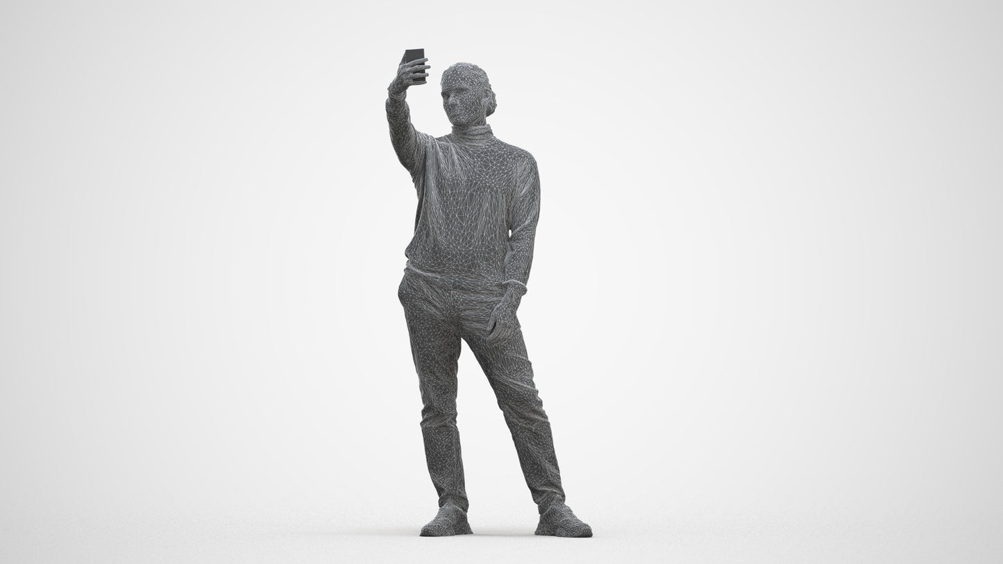 3D scanned man standing casual, photorealistic archviz people for Enscape and SketchUp, three-quarter front view render