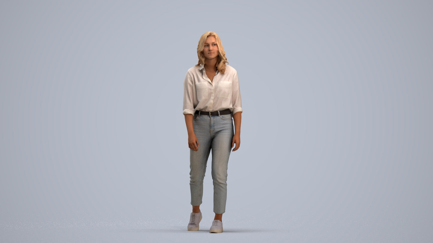 realistic 3D people woman casual walking, render-ready for V-Ray and Corona, FBX OBJ, standing pose render