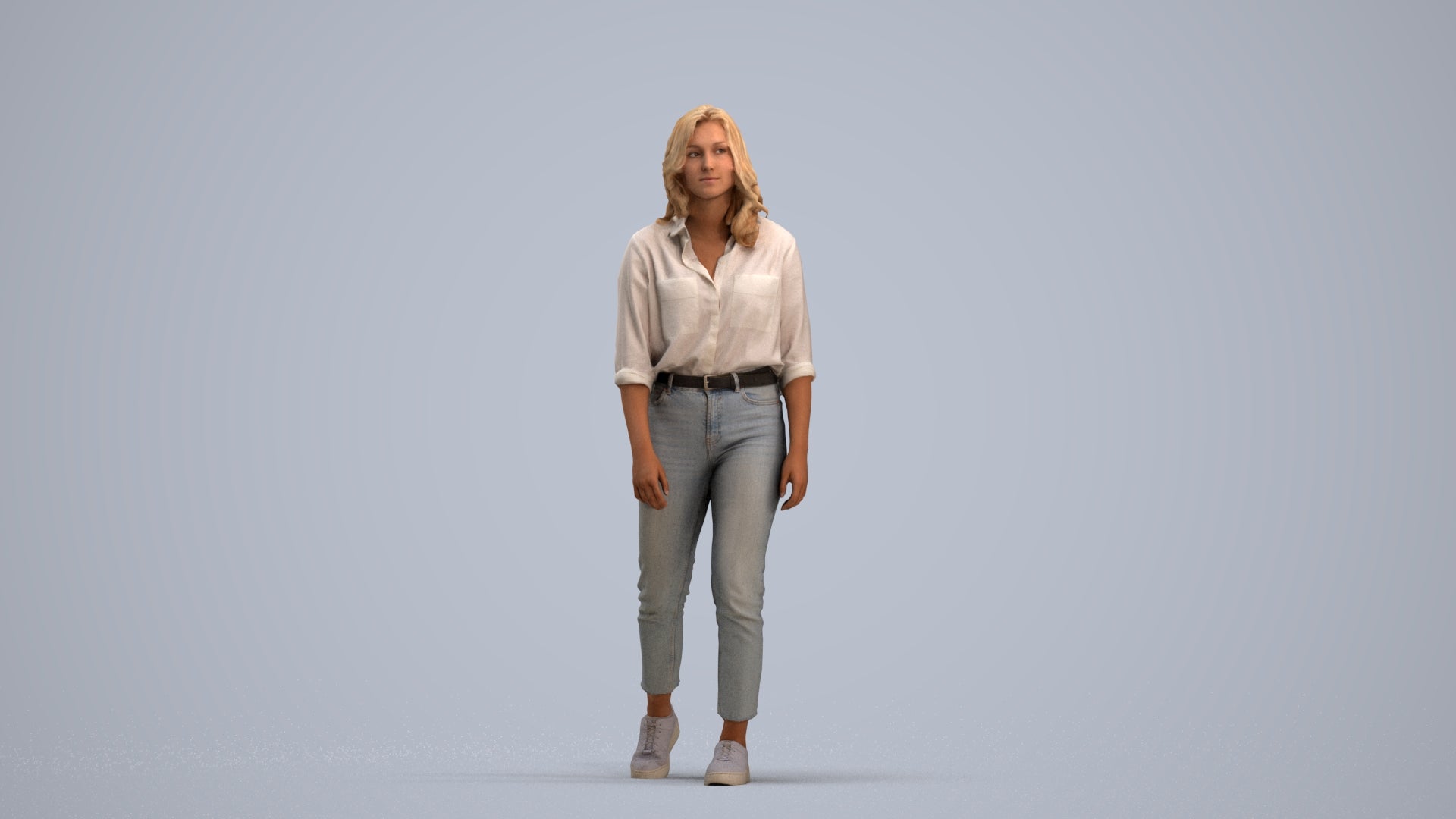 realistic 3D people woman casual walking, render-ready for V-Ray and Corona, FBX OBJ, standing pose render