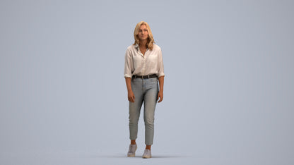 realistic 3D people woman casual walking, render-ready for V-Ray and Corona, FBX OBJ, standing pose render