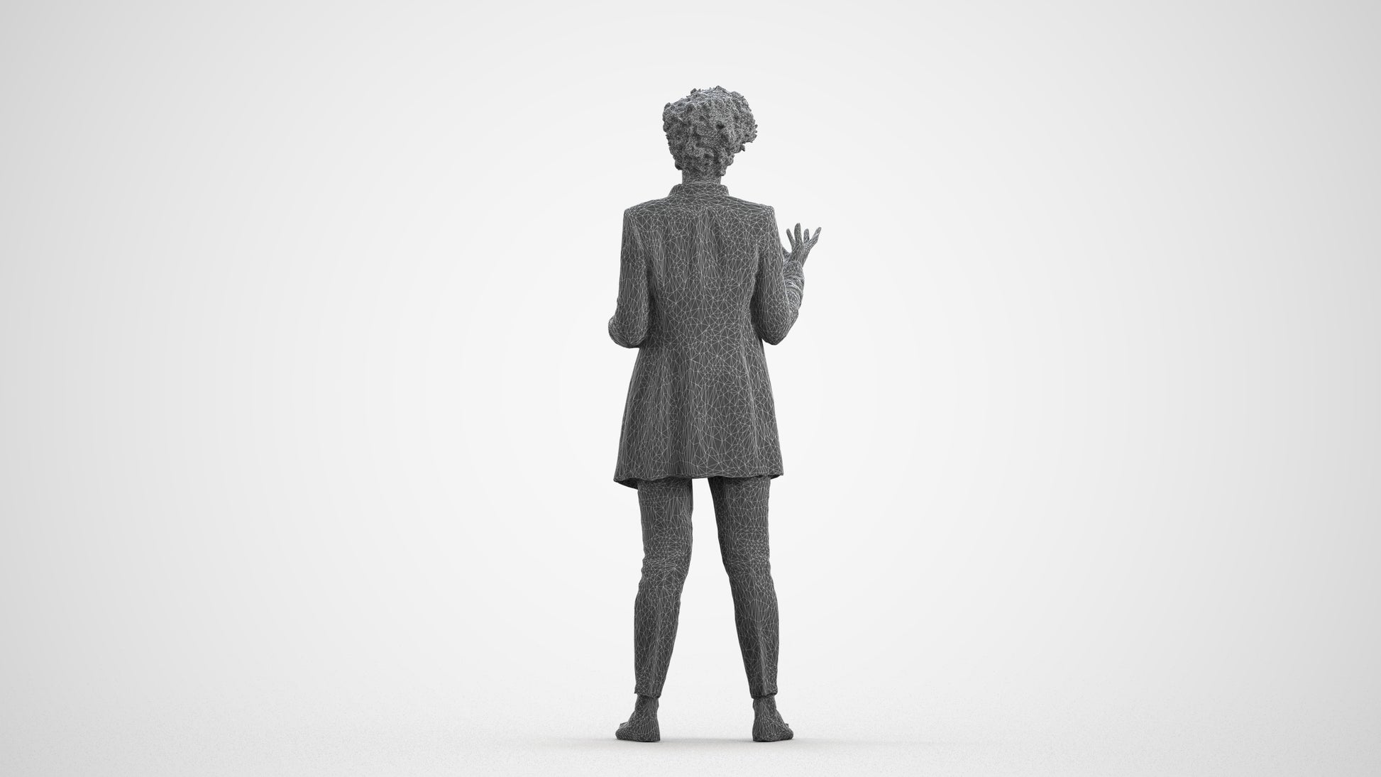 realistic 3D woman business standing, scanned archviz people for Blender and 3ds Max, wireframe front view