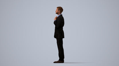 3D human model man business, photogrammetry scanned person for archviz, three-quarter view render